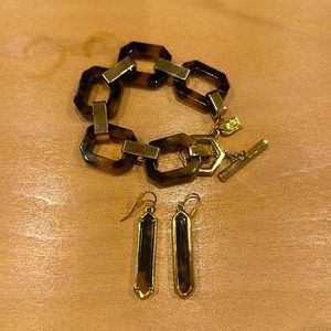 Ralph Lauren Tortoise Shell & Gold Link Chain Bracelet and Earrings